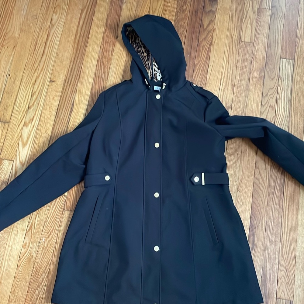 Via spiga extra large, black, leopard print and gold winter jacket